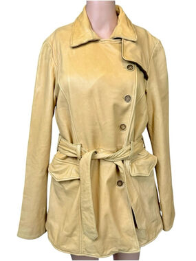 Nigel Preston & Knight Tan 100% Lambskin Leather Belted Trench Coat Jacket Small